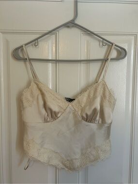 Silk-Feel Lace Trim Camisole in Cream